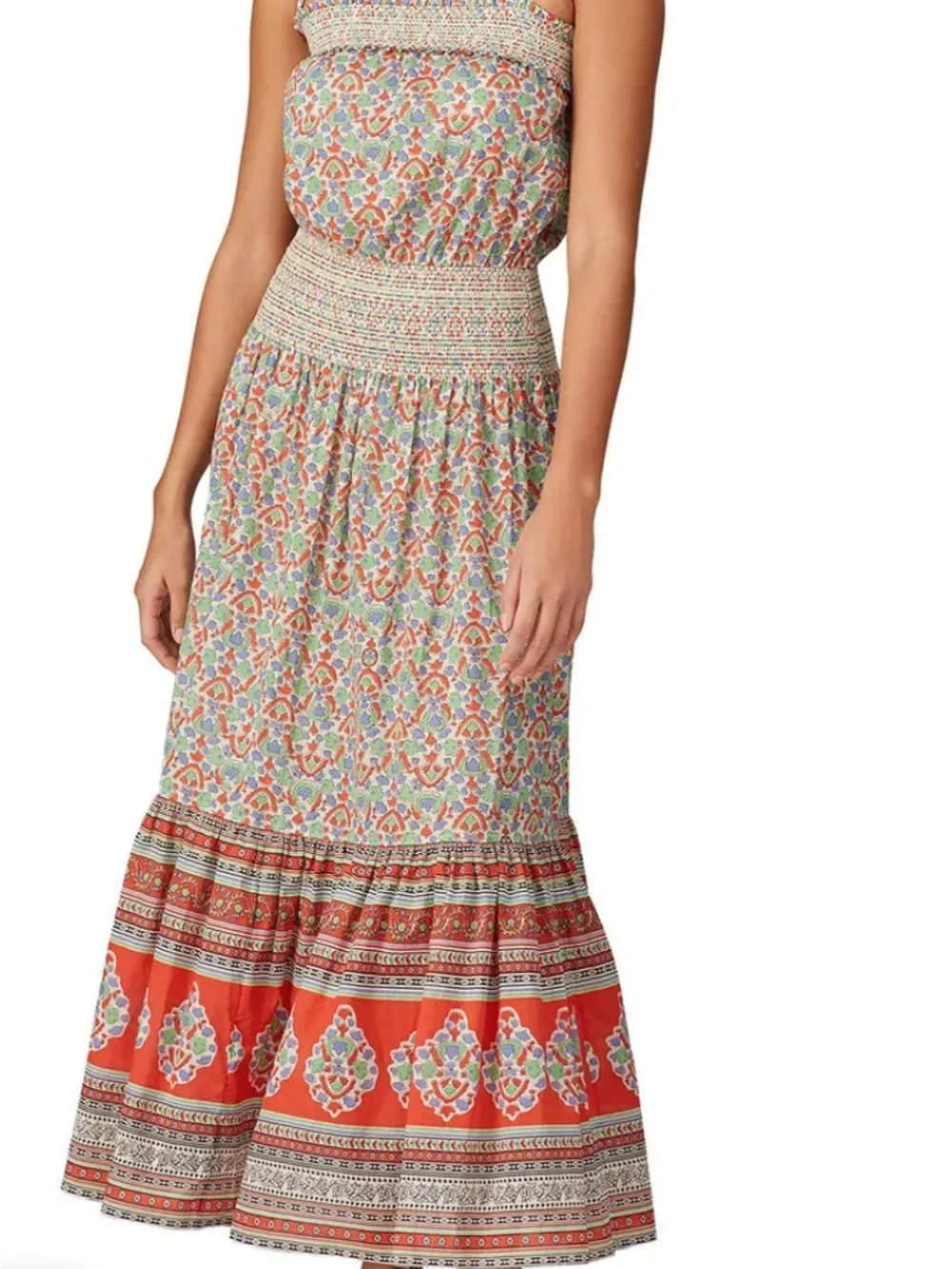 Tory Burch legacy paisley smocked Coral Tie-Shoulder Maxi Dress